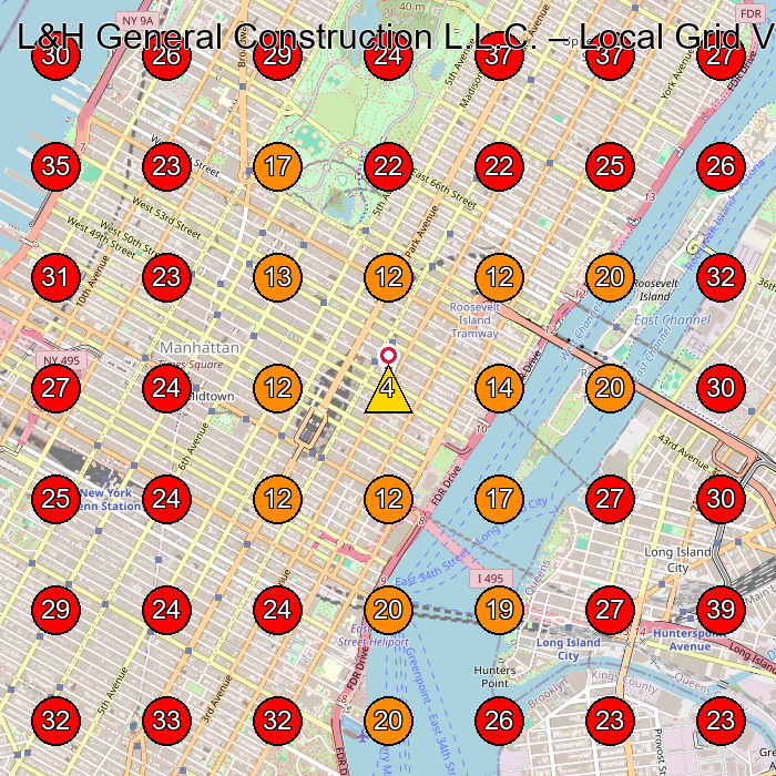 L&H General Construction L.L.C. GeoGrid visibility map for General Contractor in New York